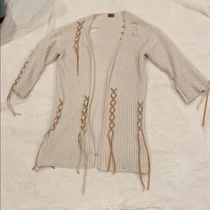 Cream Cardigan with Rips and Stiches